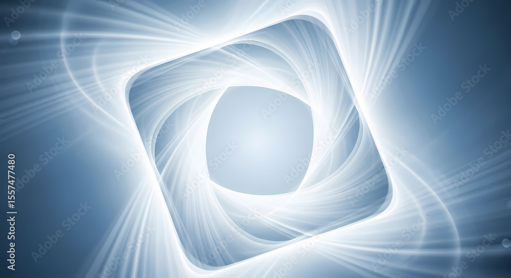 Poster abstract digital art featuring a glowing square with swirling light patterns.