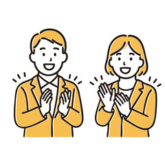 Business duo clapping with smile, minimal line art illustration