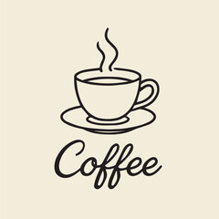 Minimalist Hot Coffee Cup Outline with Steaming Essence and Elegant Script Text