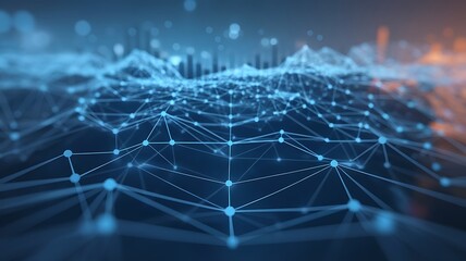 Obraz premium Glowing blue network connections forming abstract digital landscape background bokeh