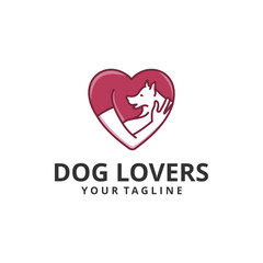 Dog's love logo with a dog line of vector art lines, combining dogs with a simple and attractive style of heart. Design radiates love and excitement