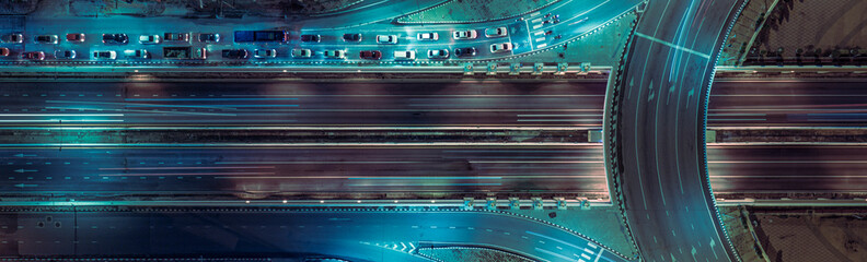 Expressway, Self-driving autonomous electric cars of the future with elements move along a busy...