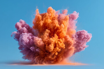 Pastel Pink and Orange Powder Explosion on Light Blue