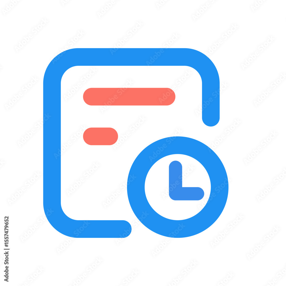 Poster illustration of a document with a clock overlay indicating a time sensitive or scheduled task icon