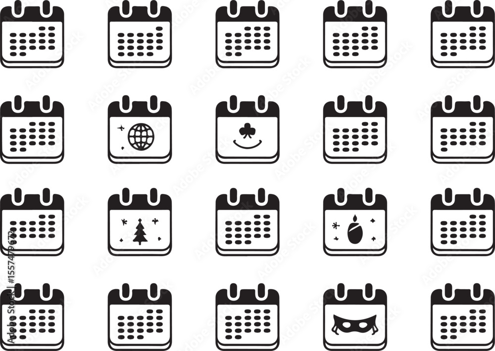 Aufkleber calendar variety: a collection of calendar icons, each representing different occasions and time-rel