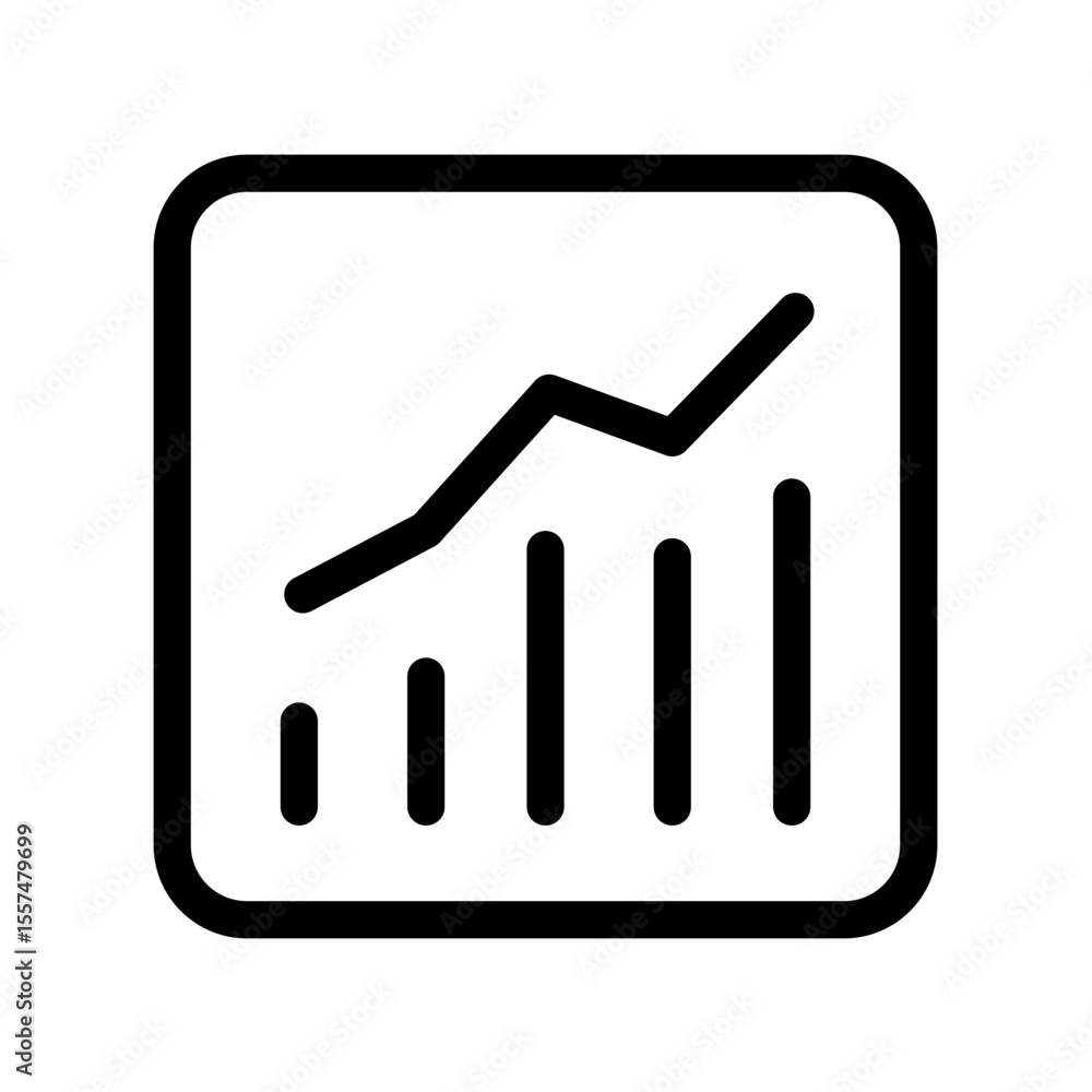 Poster outline graph icon showing an upward trend with increasing bars inside a rounded square shape icon