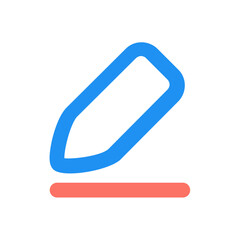 Illustration of a blue pencil icon with a red line below it on a white background design element