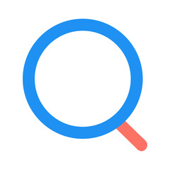 A simple illustration of a blue magnifying glass with a red handle on a white background design idea