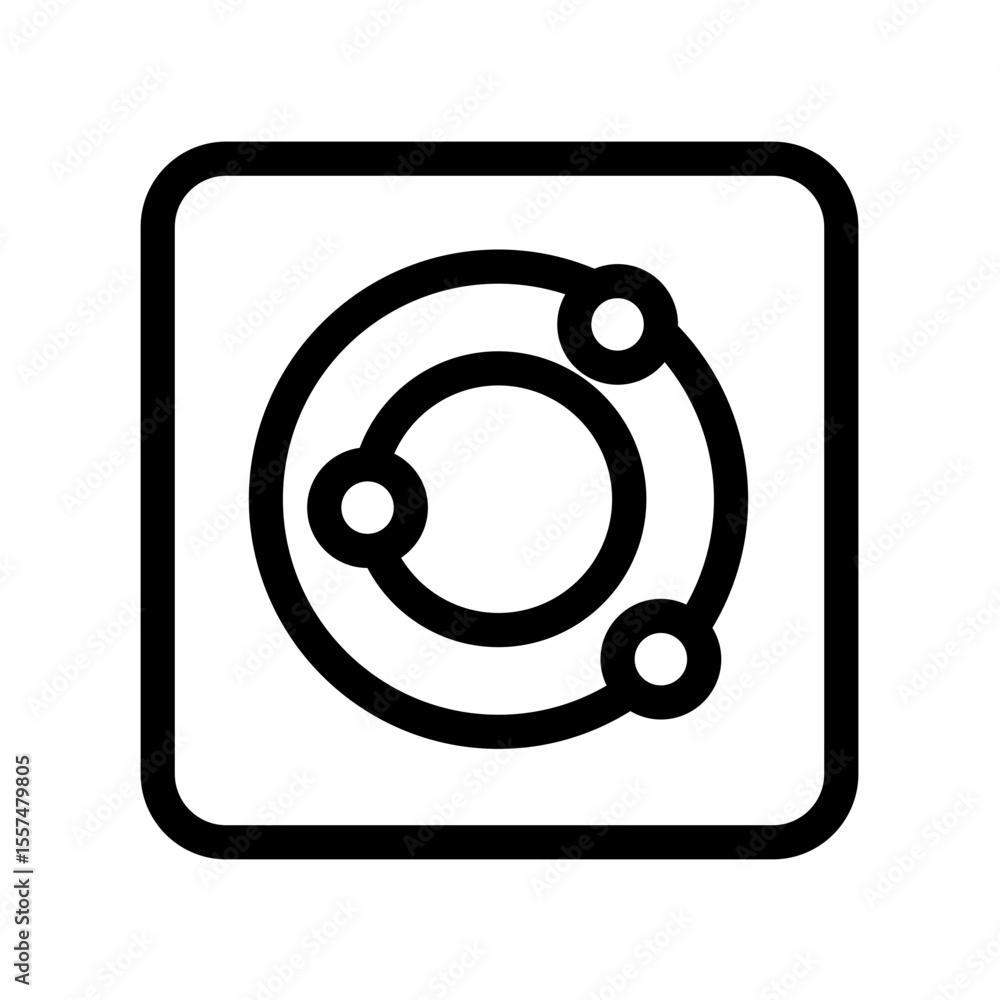 Poster illustration of a square containing a circular design with three connected outer circles inside it