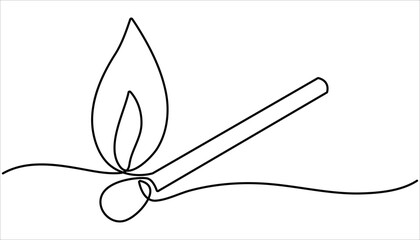 Burning one line continuous hand drawn doodle icon, Burning matches in one continuous line drawing of illustration, simple burning match stick line art vector illustration.



