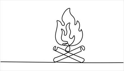 Campfire Icon in one continuous line drawing of illustration. Hand Drawn Symbol Vector Illustration, Campfire Single Line Icon, Bon fire single line art. Bonfire continuous one line drawing minimalism