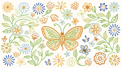 Seamless wallpaper pattern of flowers, roses Elements  Ditsy Flora for partition background