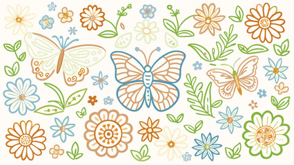 Seamless wallpaper pattern of flowers, roses Elements  Ditsy Flora for partition background