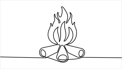 Campfire Icon in one continuous line drawing of illustration. Hand Drawn Symbol Vector Illustration, Campfire Single Line Icon, Bon fire single line art. Bonfire continuous one line drawing minimalism