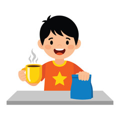 Happy Boy with Coffee and Lunch Bag