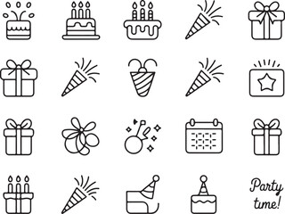 Festive Icons: A collection of line icons representing various elements associated with celebrations. These icons embody the essence of joy, festivity, and special occasions.