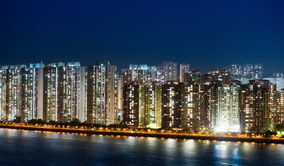 Background of seaside city at night