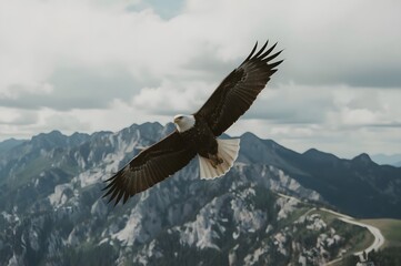 Fototapeta premium Majestic eagle soaring above mountain range