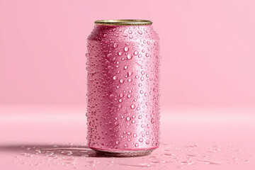 Pink Beverage Can Mockup with pink background