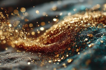 Abstract shimmering surface with floating golden light particles