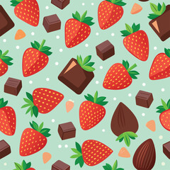seamless pattern with strawberries and chocolate for banners, cards, flyers, social media wallpapers
