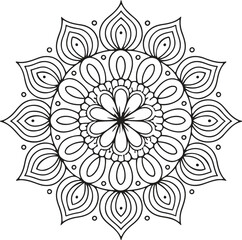Intricate Black and White Mandala Design: Elegant, Symmetrical, Spiritual, Coloring Book Style Illustration