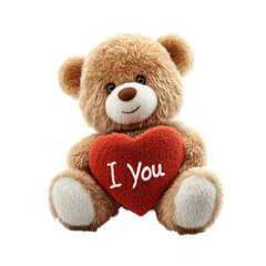 PNG Valentines Day Teddy Bear Plush Toy Holding Heart I Love You against transparent Background