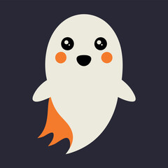 Cute Halloween Ghost with Orange Details on a Dark Background