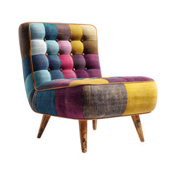 PNG Multicolored Patchwork Upholstered Chair Bohemian Chic Accent Furniture against transparent Background