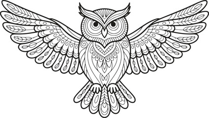 Ornate owl vector illustration for coloring page