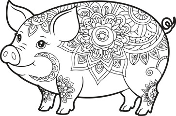 Ornate Mandala pig vector illustration 