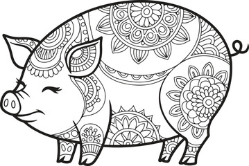 Ornate Mandala pig vector illustration 