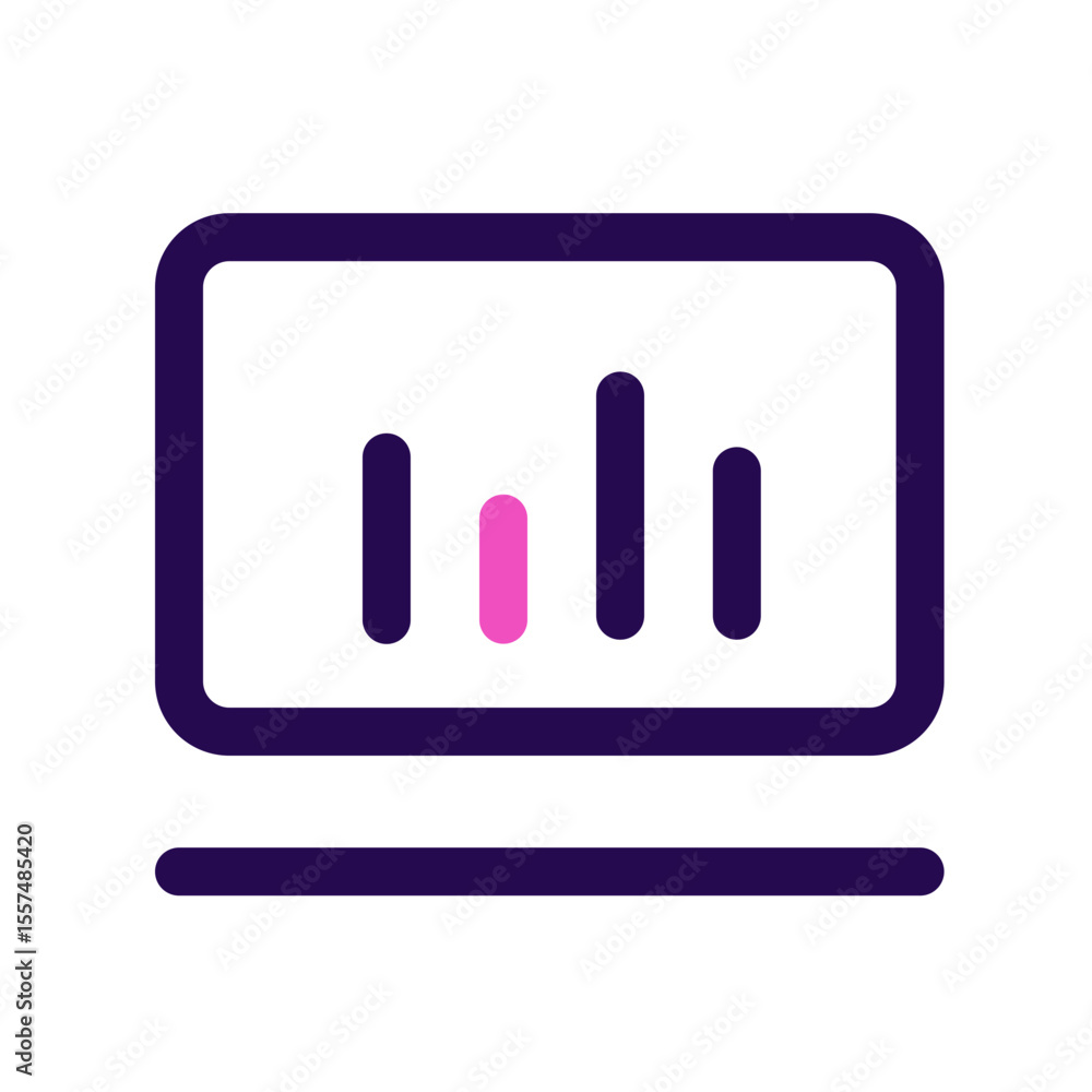 Poster illustration of a screen displaying a bar graph with varying heights and a horizontal line below it