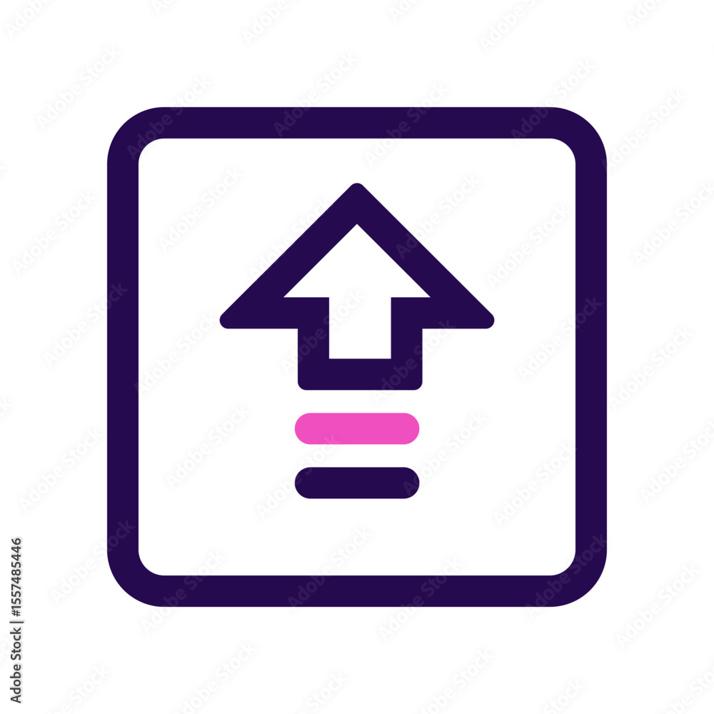 Poster purple bordered square featuring an upward pointing arrow with two horizontal lines below it