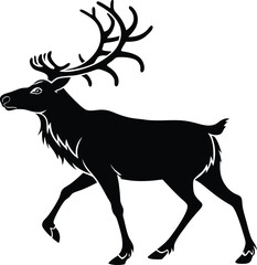 Reindeer or Deer Silhouette with Large Antlers – Wildlife Vector Illustration