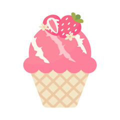 Strawberry flavored ice cream served in a cup-shaped cone  white background