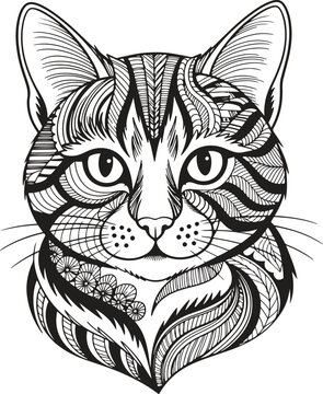 Zentangle style cat vector illustration set collection for coloring page