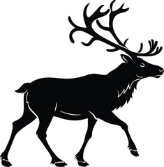 Walking Deer Silhouette with Large Antlers – Wildlife Vector Illustration