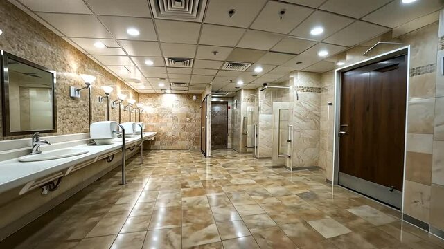 Modern public restroom interior with tile design