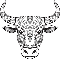 Ornate bull head vector illustration 