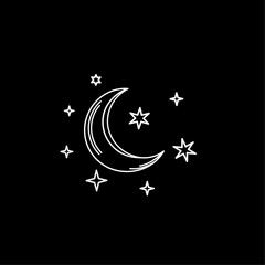 Layout with moon and stars on a black background. Bedding mockup design