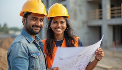 Fototapeta premium future indian architect showing work to camera