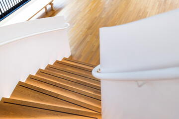 High angle view of wooden spiral staircase