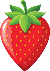 Obraz premium Vibrant red strawberry with green leaves and yellow seeds 