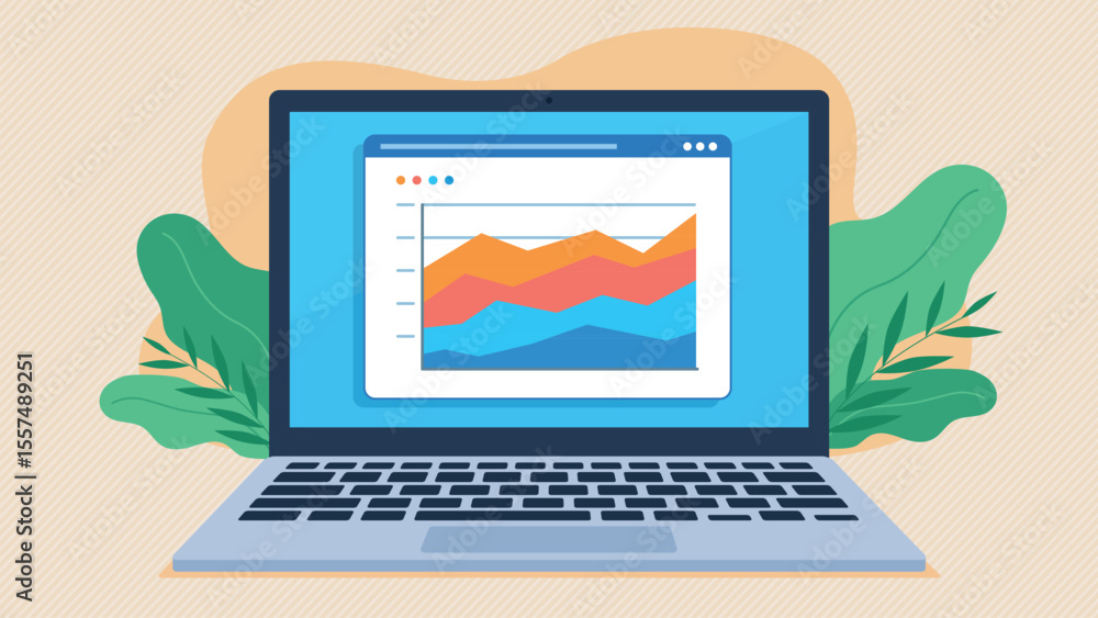 Poster stock chart on a website on a laptop screen. vector graphics in flat design style. chart with market