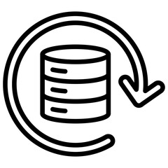 Data Recovery Outline Style Icon - circular arrow around a database, indicating data recovery, restore, or backup process