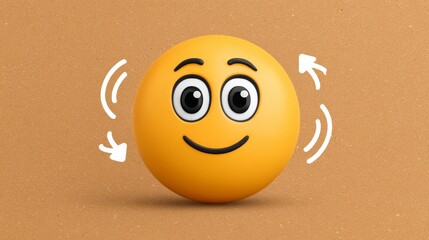 Whimsical happy emoji with rotating eyes and exaggerated smile in a playful environment for fun and rating