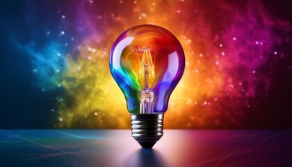 colorful light bulb illuminates against abstract background creating vibrant and artistic atmosphere interplay of colors evokes sense of creativity and inspiration