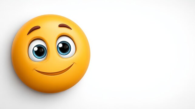 Happy emoji smile rating symbol in a witty cartoon face bright contours clean design for social media engagement