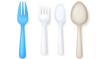 Plastic Cutlery Set- Spoons and Forks, Blue White Beige Utensils